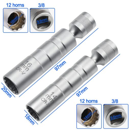 Socket Wrench Magnetic 12 Angle Repairing Removal Tool Thin Wall 3/8" Drive Sockets for 14/16mm Spark Plug 5