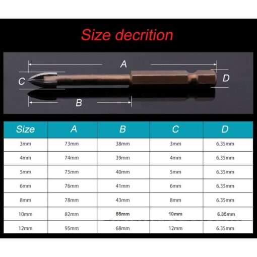 Tungsten Carbide Glass Drill Bit Set Alloy Carbide Point with 4 Cutting Edges Tile & Glass Cross Spear Head Drill Bits 5