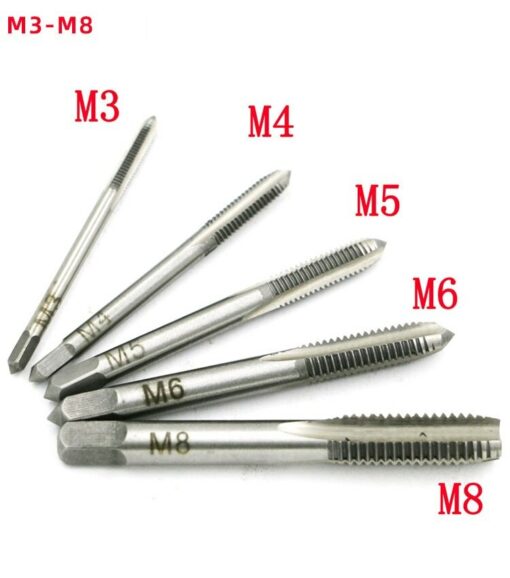Adjustable Silver T-Handle Ratchet Tap Holder Wrench with 5pcs M3-M8 3mm-8mm Machine Screw Thread Metric Plug T-shaped Tap 6