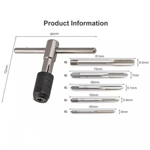 Tap Drill Wrench Tapping Threading Tool T-Handle Adjustable Tap Holder Wrench M3-M8 Taps Drill Bit Set Screwdriver Tap 3