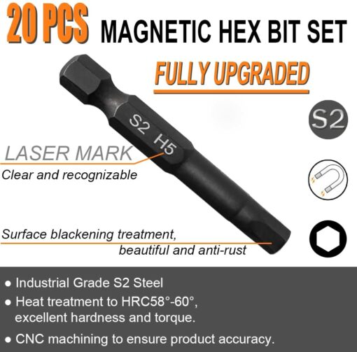 10 Pcs SAE/Metric Hex Head Allen Wrench Drill Bit Set 1/4" Diameter Quick Release Shank Magnetic Screwdriver Bit Set 3