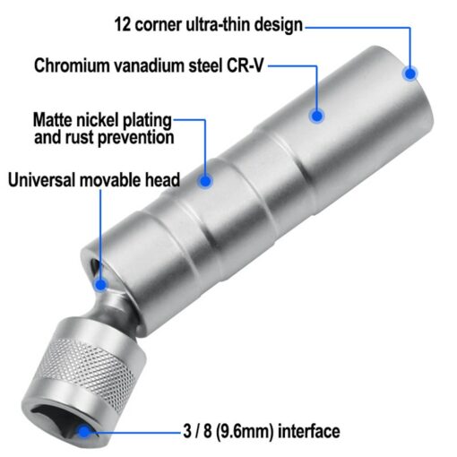Socket Wrench Magnetic 12 Angle Repairing Removal Tool Thin Wall 3/8" Drive Sockets for 14/16mm Spark Plug 2