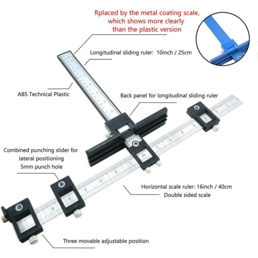 Multifunctional Furniture Carpentry Punch Locator Drill Guide Ruler Woodworking Hole Locator Adjustable Drilling Positioner Tool 4