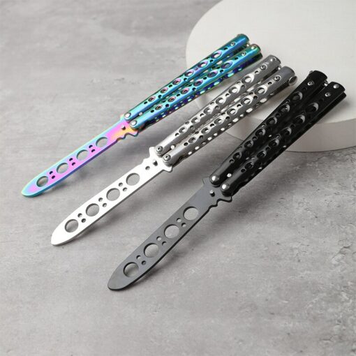 Foldable Butterfly Knife Trainer Portable Stainless Steel Pocket Practice Knife Training Tool for Outdoor Games Balisong Trainer 3