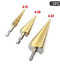 1/3Pcs 4-12mm 4-20mm 4-32mm HSS Straight Groove Step Drill Bit Titanium Coated Wood Metal HoleCutterCore Cone Drilling Tools Set 4