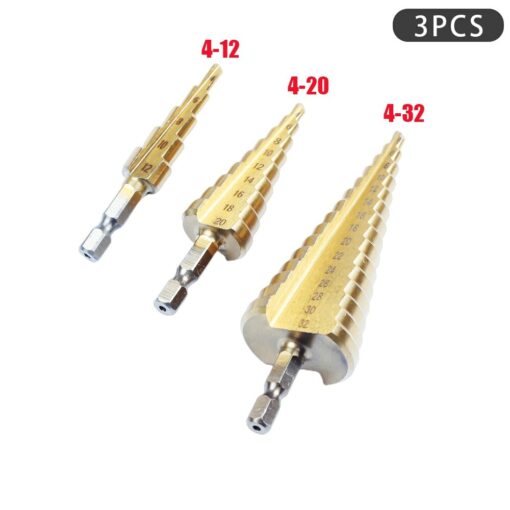 1/3Pcs 4-12mm 4-20mm 4-32mm HSS Straight Groove Step Drill Bit Titanium Coated Wood Metal HoleCutterCore Cone Drilling Tools Set 4
