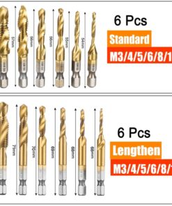 6Pcs M3-M10 Hex Shank Titanium Plated HSS Screw Thread Metric Tap Drill Bits Screw Machine Compound Thread Hand Tools 2