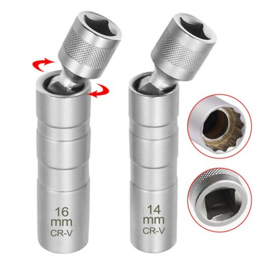 Socket Wrench Magnetic 12 Angle Repairing Removal Tool Thin Wall 3/8" Drive Sockets for 14/16mm Spark Plug 1