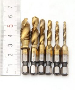 6Pcs M3-M10 Hex Shank Titanium Plated HSS Screw Thread Metric Tap Drill Bits Screw Machine Compound Thread Hand Tools 6