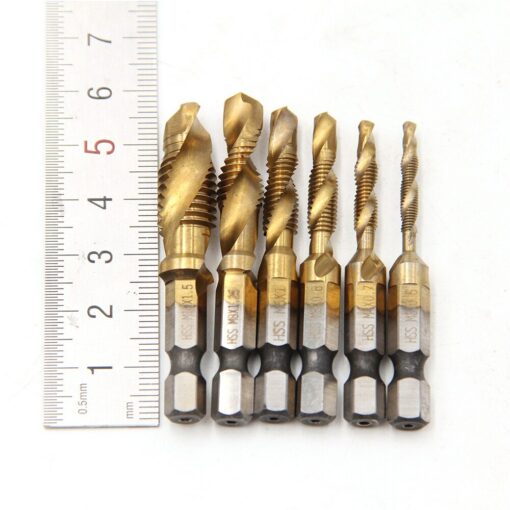 6Pcs M3-M10 Hex Shank Titanium Plated HSS Screw Thread Metric Tap Drill Bits Screw Machine Compound Thread Hand Tools 6