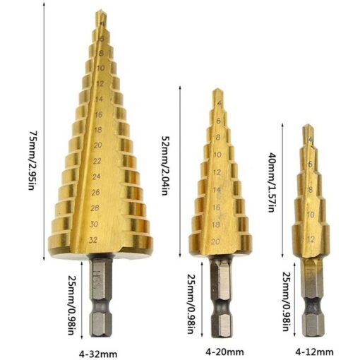 1/3Pcs 4-12mm 4-20mm 4-32mm HSS Straight Groove Step Drill Bit Titanium Coated Wood Metal HoleCutterCore Cone Drilling Tools Set 5