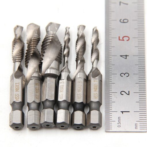 Hex Shank Titanium Plated HSS Screw Thread Metric Tap Drill Bits Screw Machine Compound Tap M3 M4 M5 M6 M8 M10 Hand Tools 4