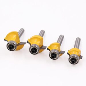 1/4 Inch Shank Round Over Router Bits Set, 4 Pcs Rounding Over Router Bits (1/4", 1/8", 3/16", 5/16") Radius, Corner Rounding Edge Forming Roundover Beading Router Bit Industrial Grade