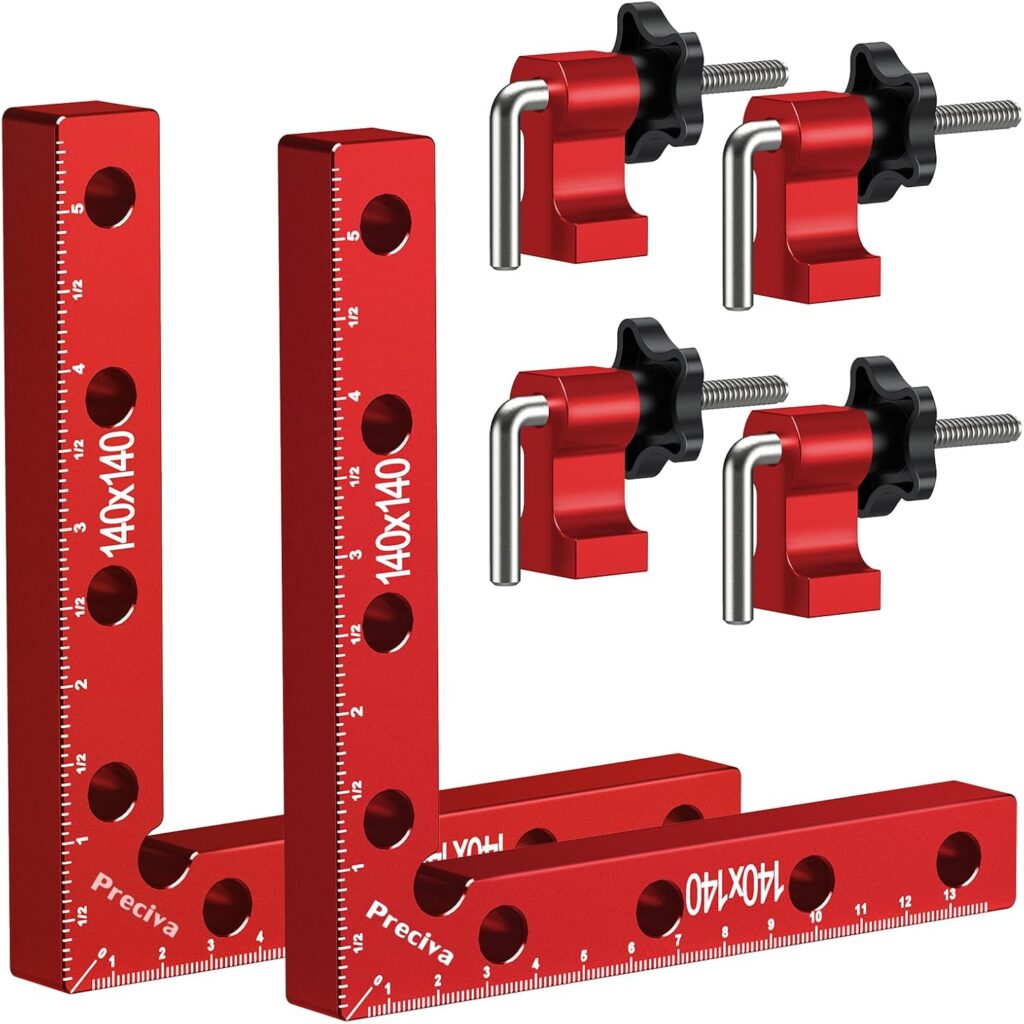 Preciva 90 Degree Right Angle Positioning Square Clamp, Aluminum Alloy Right Angle Clamp,Professional Woodworking Tools Woodworking Block for Picture Frames Cabinet Drawers - 2 Sets (14cm/5.5") Red