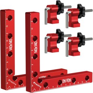 Preciva 90 Degree Right Angle Positioning Square Clamp, Aluminum Alloy Right Angle Clamp,Professional Woodworking Tools Woodworking Block for Picture Frames Cabinet Drawers - 2 Sets （14cm/5.5"） Red