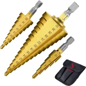 3PCS HSS Step Bits, High Speed Steel Step Drill Bits Set - (4-12mm, 4-20mm and 4-32 mm) Cone Drill Bits Hole Cutter for Wood, Stainless Steel, Sheet Metal by SS SHOVAN