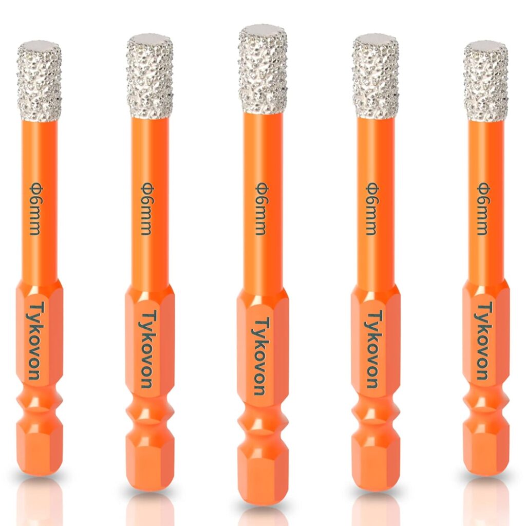 5 Pcs 6mm Diamond Drill Bits, Porcelain Tile Drill Bit, Hex Shank Diamond Dry Drill Bits Sets for Granite, Ceramic, Marble, Tile Stone, Glass, Hard Materials