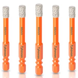 5 Pcs 6mm Diamond Drill Bits, Porcelain Tile Drill Bit, Hex Shank Diamond Dry Drill Bits Sets for Granite, Ceramic, Marble, Tile Stone, Glass, Hard Materials
