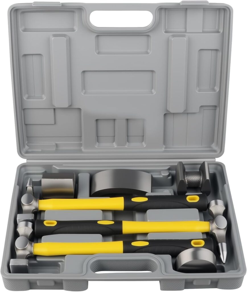 7Pcs Craft Panel Beating Kit Panel Beating Hammer and Dolly Set Hammers Set for Car Auto Body Panel Repair with Storage Case