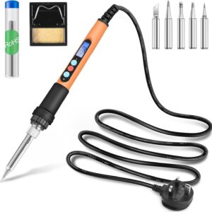 Soldering Iron Kit Electric, Soldering Iron 90W Welding Tools, Adjustable Temperature 180-480℃ Soldering Kit, Digital Portable Solder Iron Kit with 5 Solder Tips, Solder Wire, Mini Stand