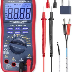 AstroAI Digital Multimeter, TRMS 6000 Counts Multimeters Manual and Auto Ranging; Measures Voltage, Current, Resistance, Continuity, Capacitance, Frequency; Tests Diodes, Transistors, Temperature