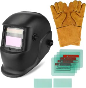Auto Darkening Welding Helmet Kit – Solar Powered, 4/9-13 Shade, Gloves & 6 Lenses