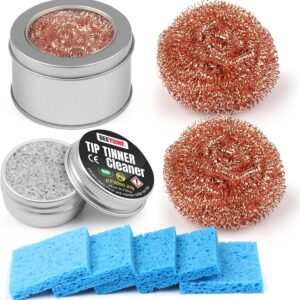 BEEYUIHF Soldering Tip Cleaning Kit Include 1 Pcs Soldering Tip Cleaner and 3 Pcs Brass Cleaning Wire and 1 Pcs Holder and 5 Pcs Sponge for Cleaning Solder Iron Tips