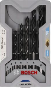 Bosch 7-Piece Brad Point Drill Bit Set, Wood, Black/Silver, 2-14.1mm