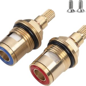 1 Pair Universal Replacement Tap Valves Brass Ceramic Disc Cartridge Faucet Repair Parts for Bathroom Kitchen Tap Mixer Tap Cartridge Quick Opening Copper Valve core Faucet (5.1cm)
