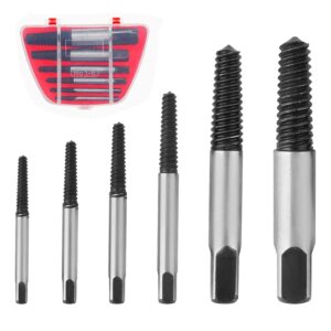 C100AE Easy Out Bolt Extractor Set of 6,Damaged Screw Bolt Extractor Set,Screw Extractor Drill Bit Set,Stripped Screw Stud Bolt Remover Tool, with Box, for 1/8 to 1 inch Thread Broken Stud, Screw