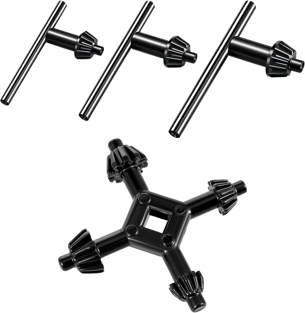 4PCS Drill Chuck Key Wrench Set, 3/8" 1/2" 5/8" and 4 in 1 Drills Press Chuck Keys Replacement, Carbon Steel Drills Bit Key for Electric Drill Clamping Tool of 10mm, 13mm, 16mm in Diameter