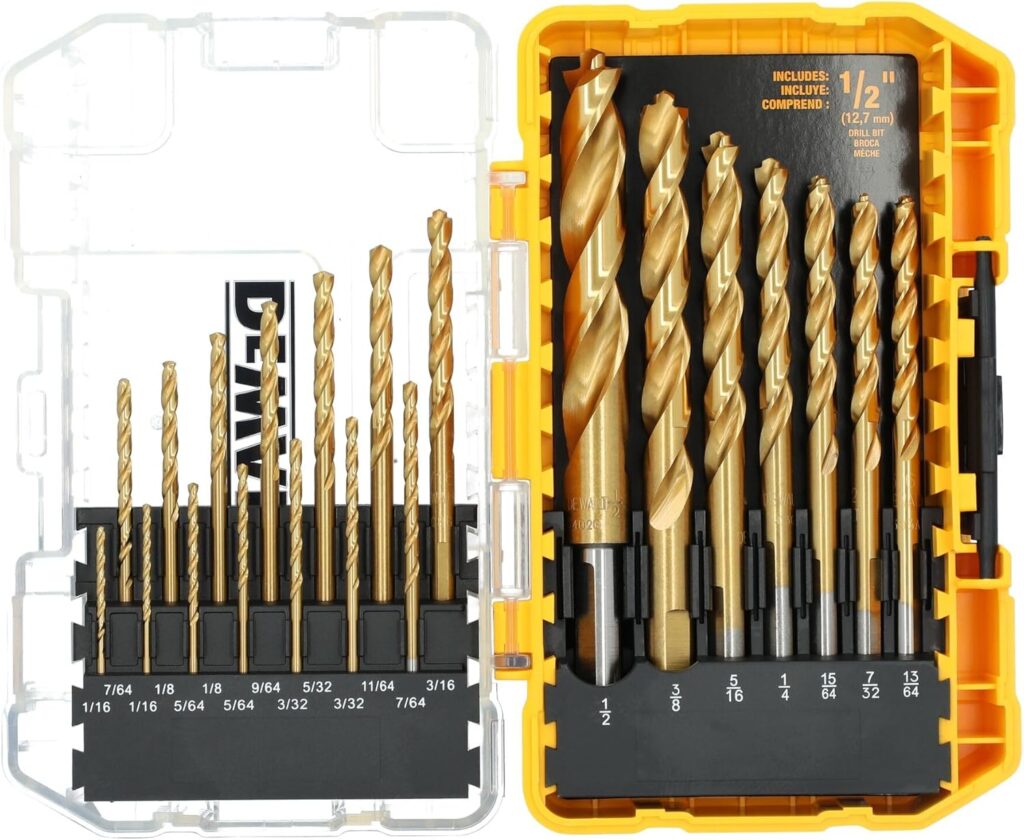 DEWALT Titanium Nitride Coated, 21-Piece (DW1361),Yellow Titanium Pilot Point Drill Bit Set