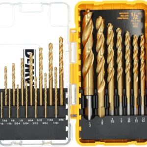 DEWALT Titanium Nitride Coated, 21-Piece (DW1361),Yellow Titanium Pilot Point Drill Bit Set