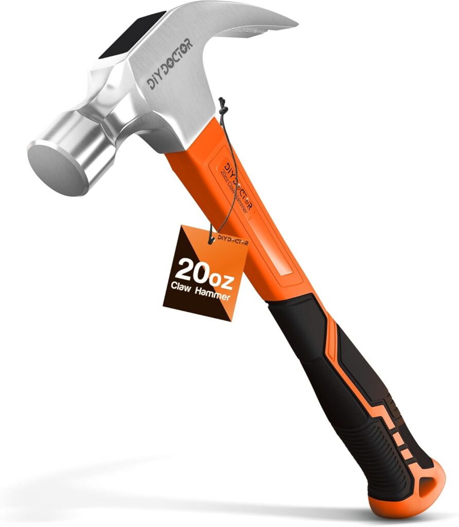 DIY Doctor Heavy Duty Claw Hammer – 20oz Forged Steel with Non-Slip TPR Grip – 567g Straight Claw for Framing & Home Improvement – Fibreglass Shaft