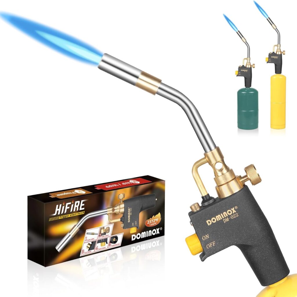 DOMINOX Propane Torch Head, High Intensity Torch Head Trigger Start Gas Torch, Soldering Torch for Propane MAP MAPP Tank, Soldering, Ignition, Barbecue, Lighting (Not Included Gas Tank)