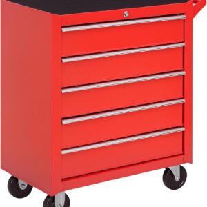 DURHAND Professional 5 Drawer Roller Tool Cabinet Storage Box Workshop Chest Garage 4 Smooth Wheels Wheeling Trolley w/Handle - Red