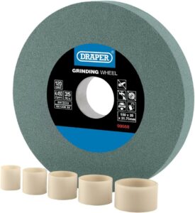 Draper 150mm TCT Sharpening Wheel - 120 Grit, Dry Cut (31.75mm Bore, 5 Rings)
