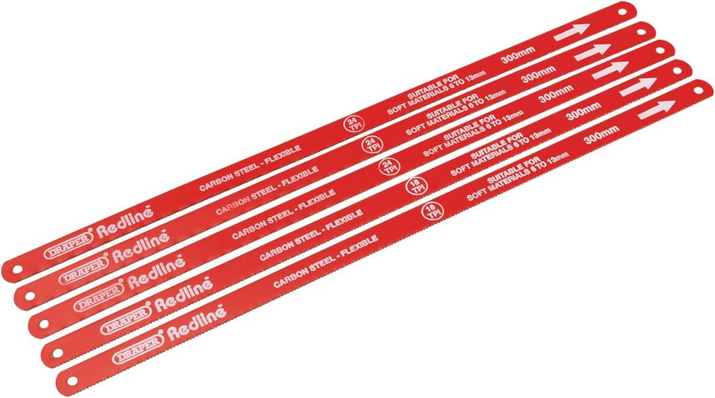 Draper Redline 300mm 5 Piece Hacksaw Blades | Carbon Steel Saw Accessories | 18 TPI to 24TPI | Metal Cutting Blades | 68414