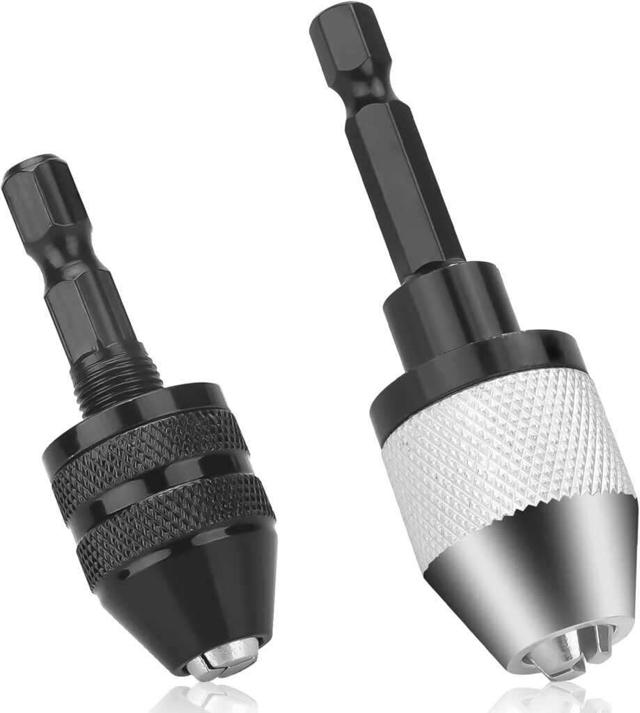 EEEKit Keyless Drill Chuck Conversion Tool, 2PCS 1/4 Inch Shank Hex Micro Drill Bit Adapter, 0.3-6.5mm and 0.3-3.6mm Quick Change Converter for Pin Chuck