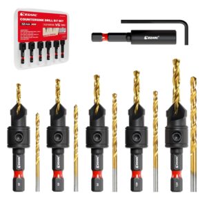 EZARC Countersink Drill Bit Set, 12 PCS Counter Sink Drill Bits for Wood, #4, #6, #8, #10, #12, Magnetic Extension Adjustable bit Holder for Woodworking with Storage Box