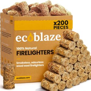 200 Firelighters - Ecoblaze Natural Firelighters | Fast lighting & Odourless, Fire Lighters For Wood Burners & BBQ Ovens, Stoves & Fireplaces