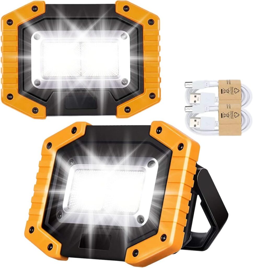 Edasion 30W LED Work Light Rechargeable COB Floodlight Super Bright 2000LM Portable Light Outdoor USB Battery Security Light Waterproof for Camping Fishing Hiking Car Garage, 2 Packs