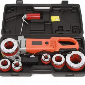 OITTo Electric Pipe Threader Kit Electric Pipe Threader Machine Hand Held Electric Pipe Threader Set Threading Kit Electric Pipe Threading Tapping Machine Pipe Die Set Plumbing Tool 6 x dies1/2-2