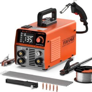 FEIFANKE Gasless MIG Welders 240V 135A Portable Welding Machine 3-in-1 MIG/ARC/Lift TIG Inverter Welder IGBT Synergy Stick Welder Smart Digital LED Dispaly with Flux Core Welding Wire and MIG Torch