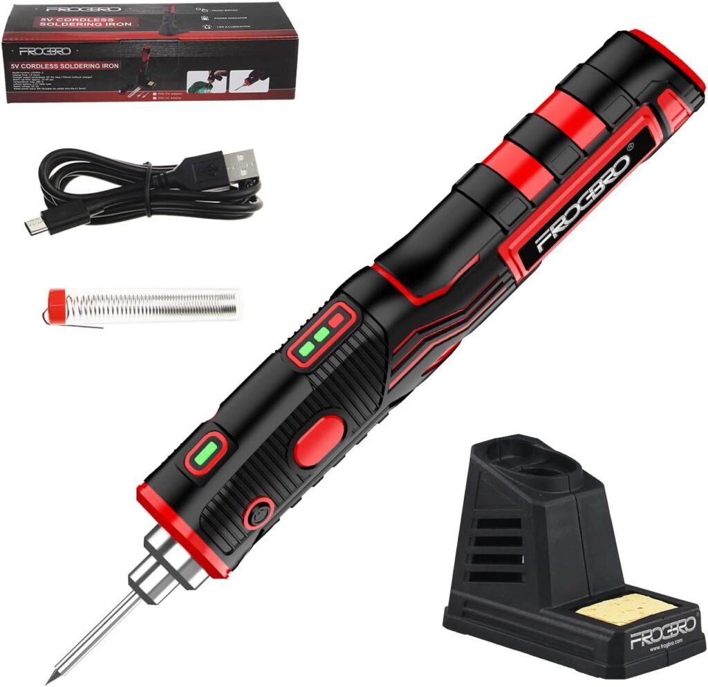 FrogBro Portable Cordless Soldering iron Upgraded 11Watt LD006A-Pro 2500mAh Max 520°C, High Capacity Fast Heating, Professional Safe Battery Soldering iron Kit,Suitable for Beginners and Professionals