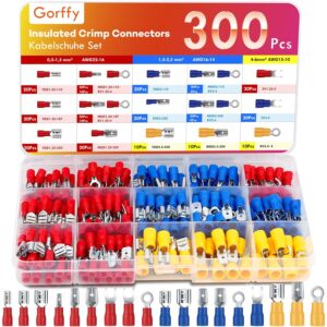 Gorffy Crimp Connectors 300 Pcs, Auto Electrical Connectors 0.5-6.0mm², Male Female Spade Connectors Kit, Ring Wire Connectors Crimp Terminal Connector, Cable Connector