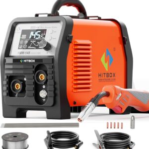 HITBOX 145A 4-in-1 Portable MIG Welder – 240V Gasless Digital Inverter with LED Display – MIG/ARC/Lift TIG/Spool Gun Flux Core Welding Machine – Ideal for Carbon Steel, Iron & Stainless Steel(HBM145)