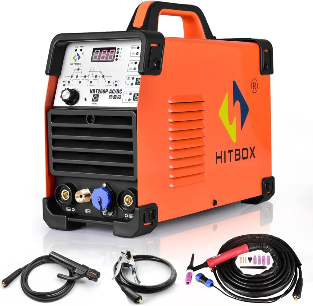 HITBOX 200A Aluminium TIG Welder AC/DC, Digital Inverter TIG Welding Machine with Pulse & Square Wave, Professional TIG Welder (HBT250P AC/DC)