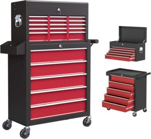 HOMCOM Red Steel 14-Drawer Rolling Tool Cabinet Combo (26-41")