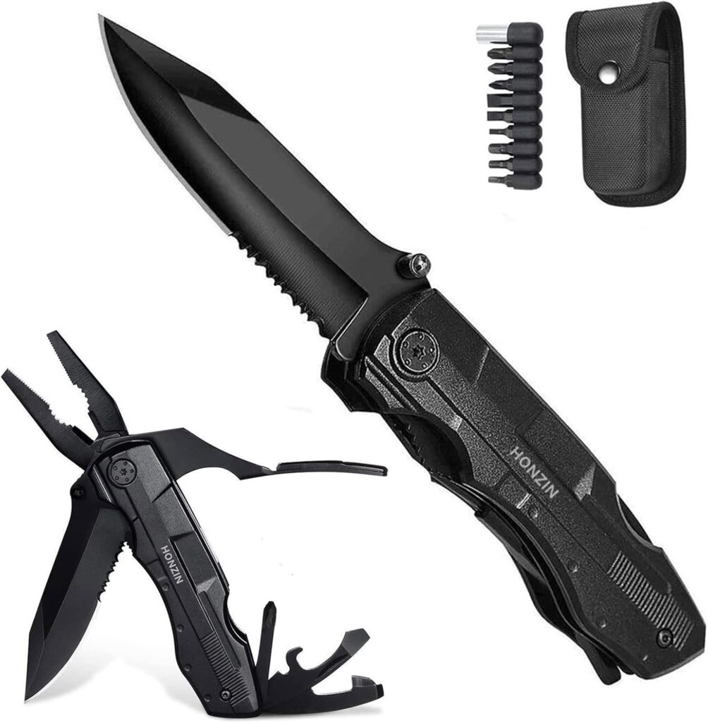 HONZIN Multitools Pliers, Foldable Multi-Purpose Pliers, Stainless Steel Multifunctional Pliers Multitool with Nylon Pouch, Bottle Opener, Screwdriver, Can Opener, Ideal for Camping, Hiking, Outdoor